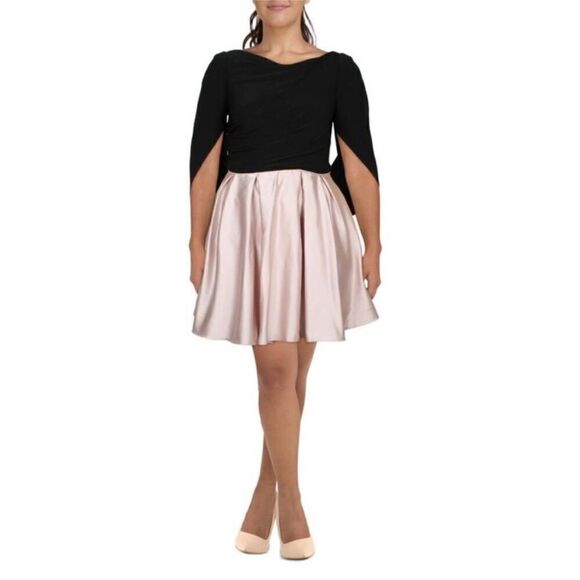 Betsy & Adam NWT Womens Black Drapped Mini Ruffled Fit & Flare Dress 12 - Picture 3 of 3